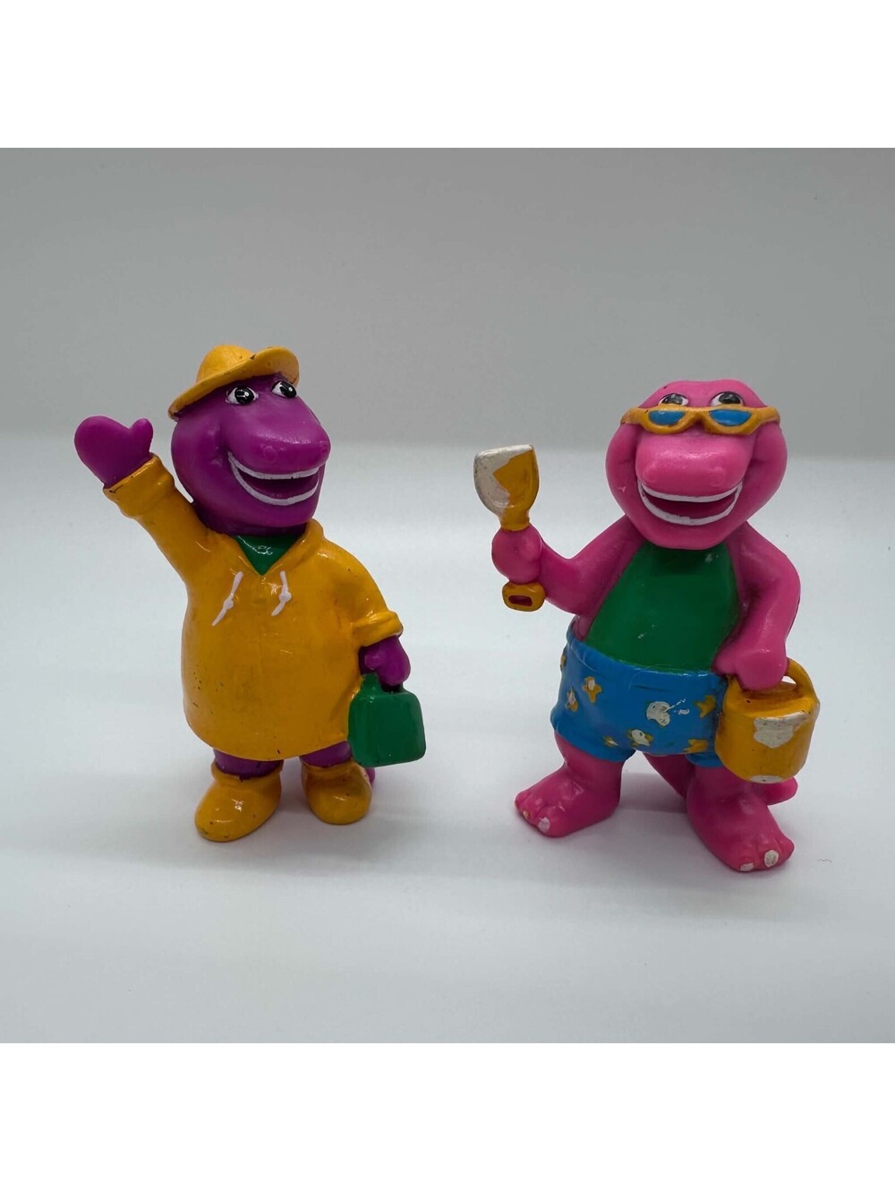 Vintage 1993 Barney The Dinosaur Vacation & Raincoat Figurines Lot Of 2 EUC